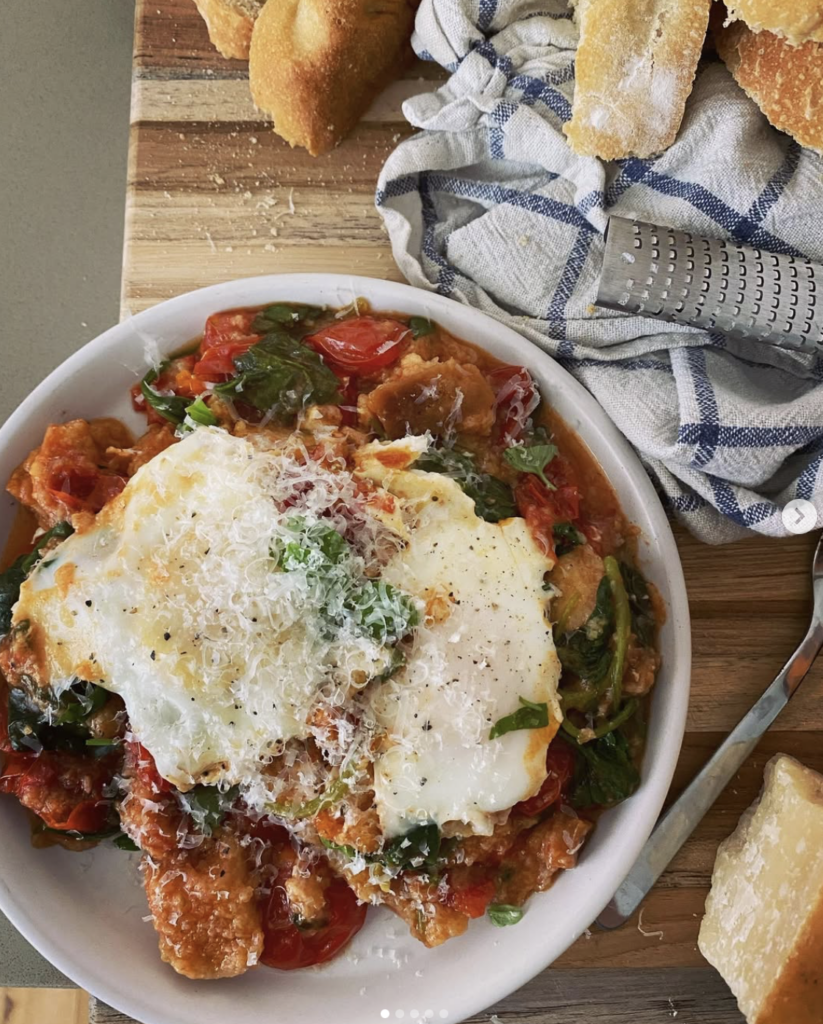 Quick pappa al pomodoro served with eggs